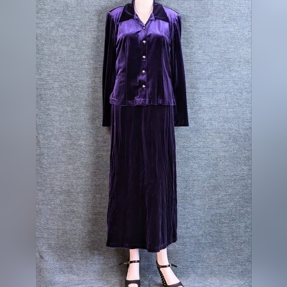 Vintage Karin Stevens Purple Velvet Maxi-Dress With Jacket - Picture 17 of 17